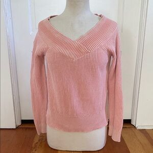rag & bone 100%‎ Cotton Rib Knit Wide V Neck Coral Sweater Small